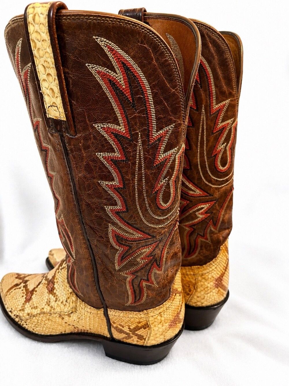 Lucchese 1883 Genuine Python Western Cowboy Boots Cream Snip Toe Women's 10B - Picture 9 of 9